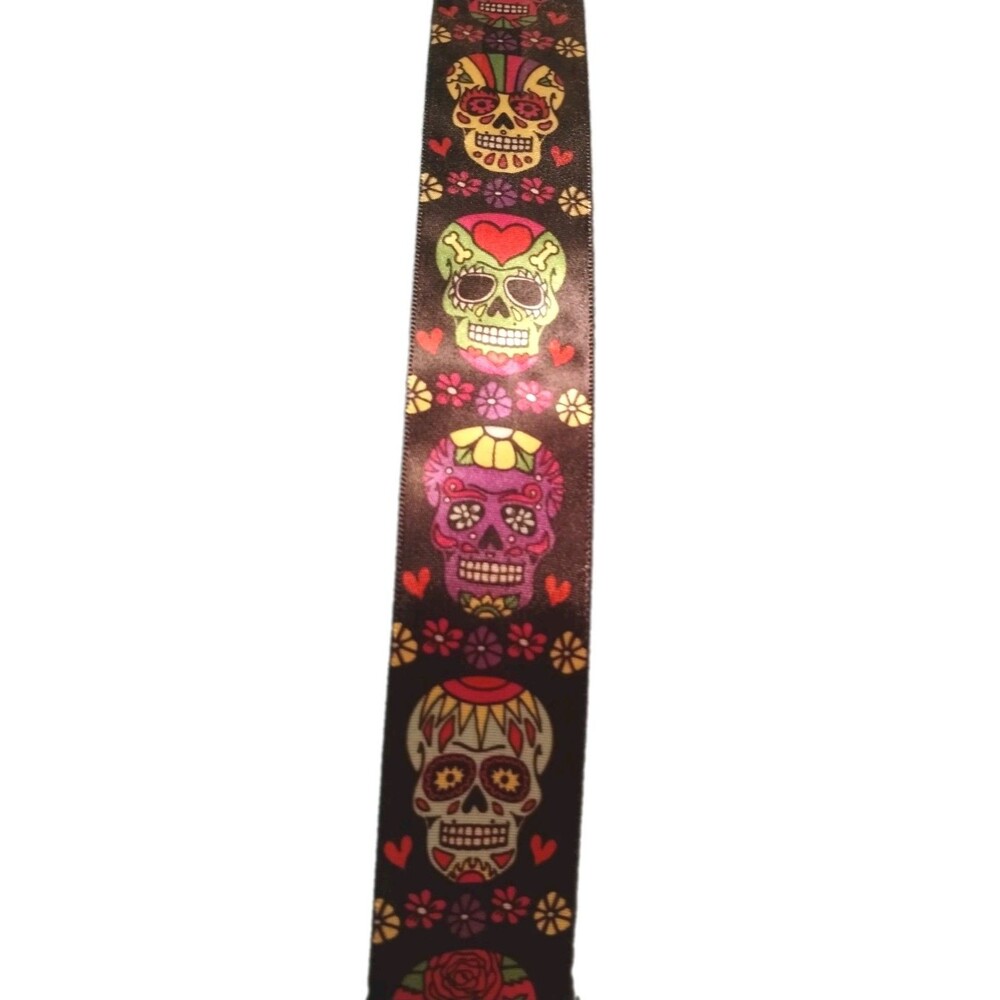 Berwick Offray Ribbon 1 1/2" 3yd Sugar Skulls Day Of The Dead Dia De Los Muertos